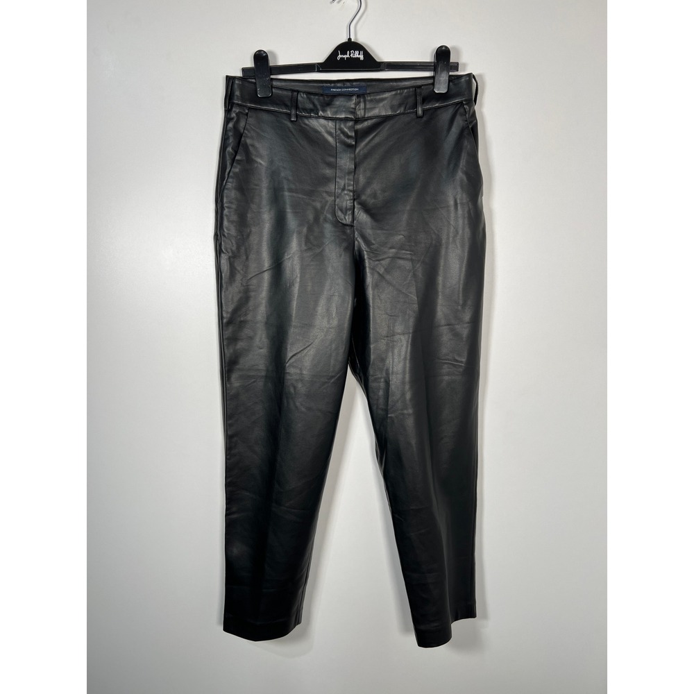 French Connection Black Faux Leather High Rise Trousers Pants‎ Size 10